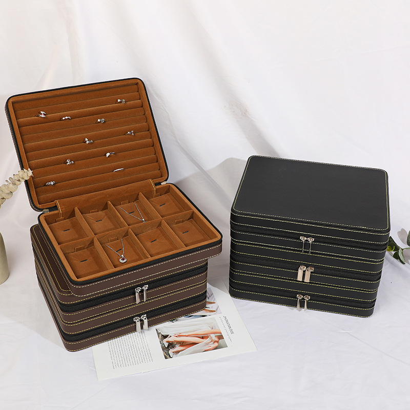 

Jewelry Boxes Makeup Multifunctional Pendant Necklace Square Ring Gift Box Travel Portable Leather Case 221208