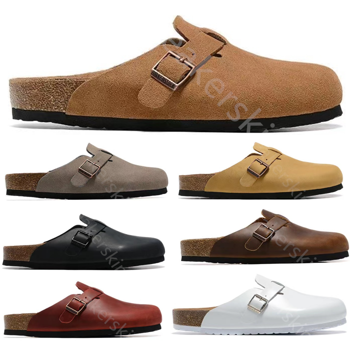 

Designer Slippers Boston Casual Shoes Clogs Cork Flat Slippers Fashion Leather Slide outdoor Beach Sandals 35-46
