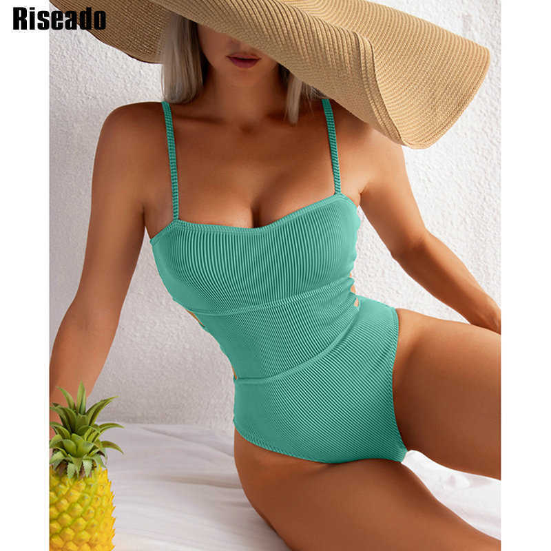

Swim Wear Riseado Ribbed One Piece Swimsuits 2022 Cut Out Sexy Swimwear Women Bodysuit Solid Bathing Suit Women Beachwear Straps Monokini T221208