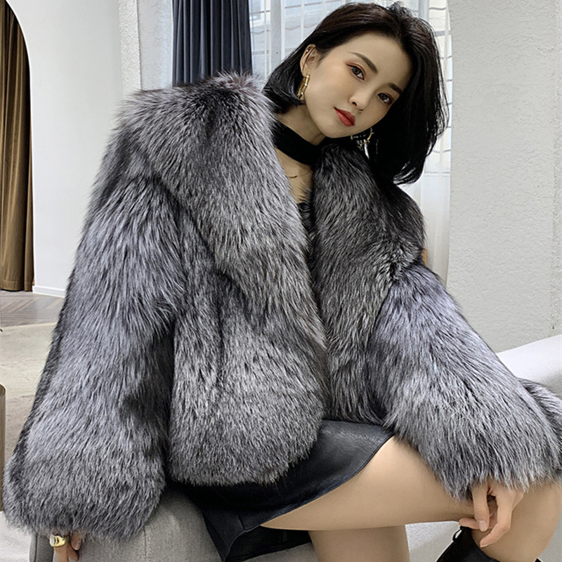 

Women s Leather Faux Winter Imitation Fur Coat Short Fashion Young Silver Lapel Encryption Thickened 221208