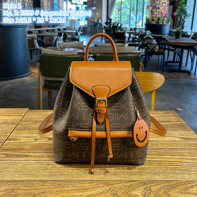

Wholesale factory ladies shoulder bag 2 styles daily Joker printed handbag street trend letters fashion backpack flip vertical contrast leather backpacks, Brown-6609 # (common version)-style 2