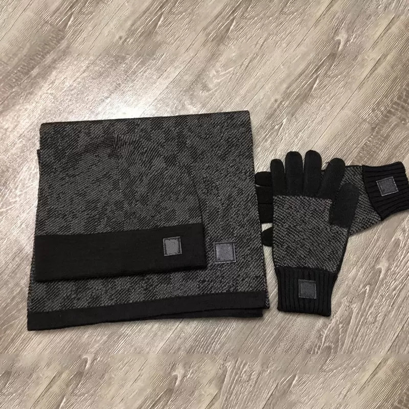 

Hat Scarves Gloves Sets Designer Mens Beanie Scarf Glove Set Luxury Hat Knitted Caps Ski Mask Unisex Winter Outdoor Fashion Black