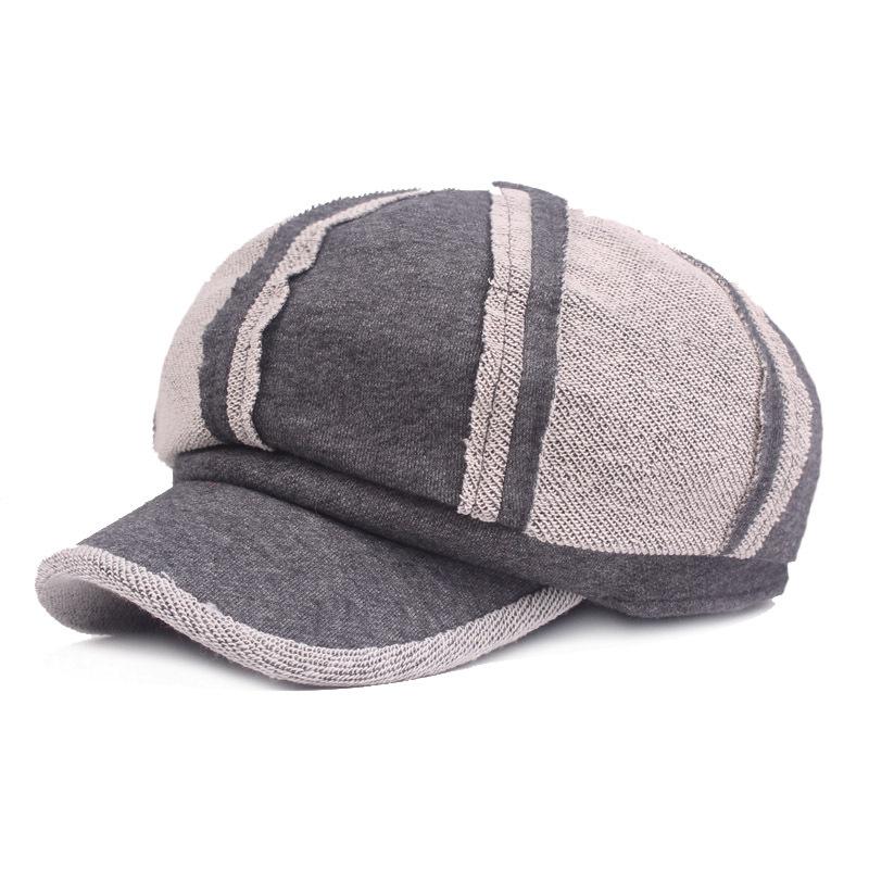 

Berets QBHAT Dark Grey Patchwork Cotton Octagonal Hat Women Distress Painter Cap Autumn Winter Men Sboy Caps Wholesale