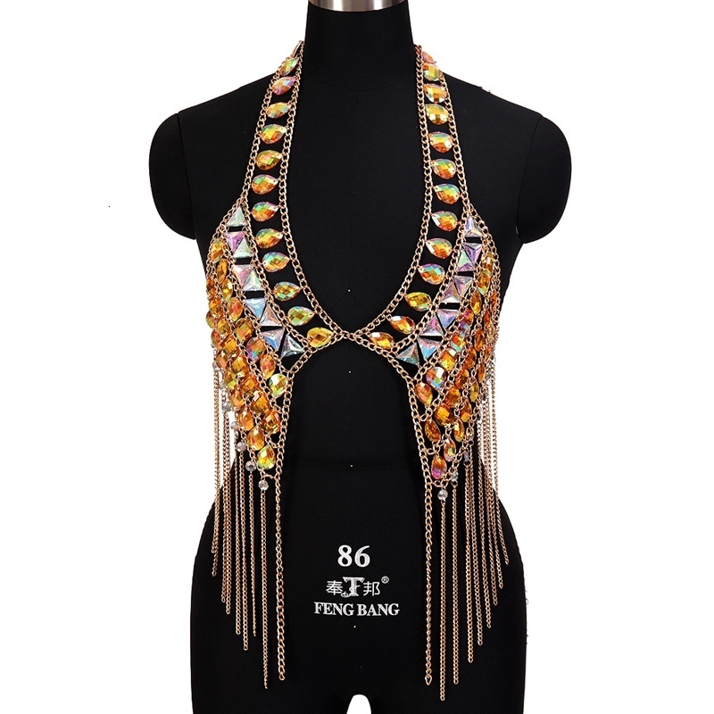 

Belly Chains Tassel Metal Crystal Sexy Bra Slave Open Back Body Women Choker Necklace Bikini Beach Punk Goth Rave Jewelry 221208
