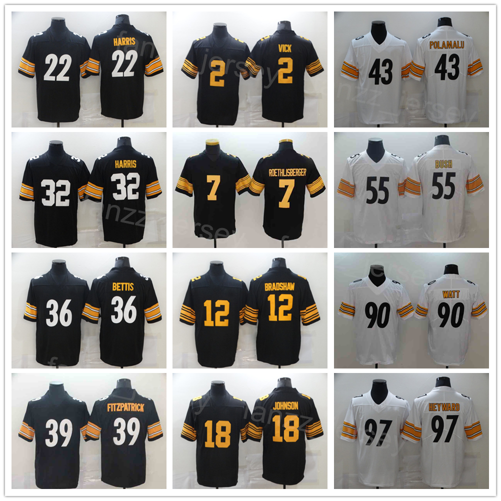 

Men Football 43 Troy Polamalu Jerseys 55 Devin Bush 75 Joe Greene 90 TJ Watt 92 James Harrison 97 Cameron Heyward 2 Mike Vick 18 Diontae Johnson Najee Harris Black White