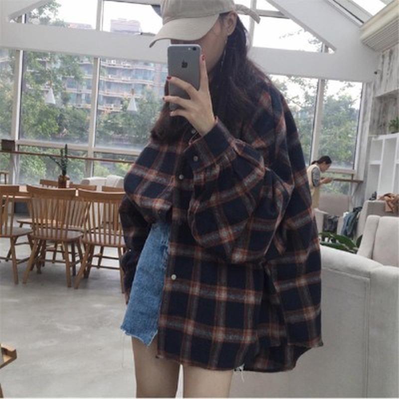 

Women' Blouses & Shirts 2022 Spring Cotton Blouse Long Sleeve Korean Style Oversized Plaid Women Plus Size Button Up Shirt Blusas, Gray