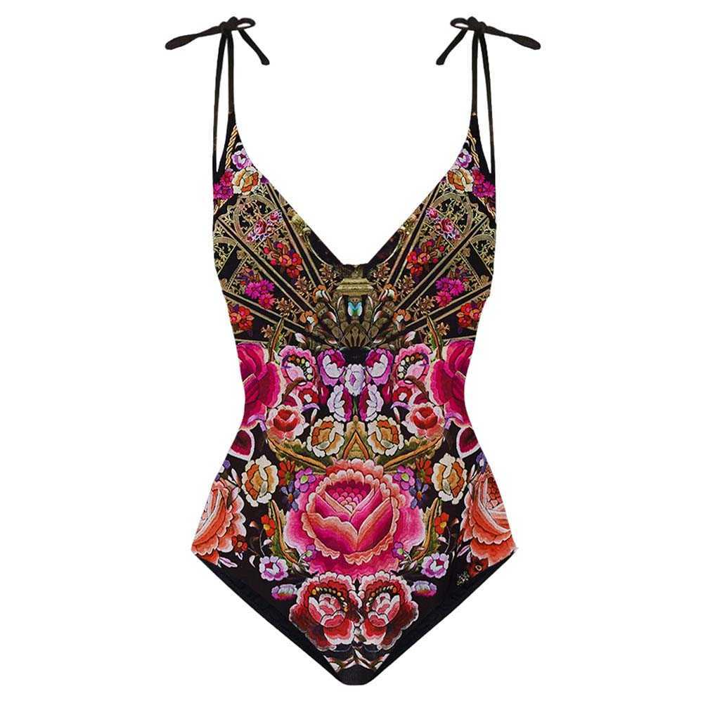 

Swim Wear Vintage V-Neck Print One-Piece Swimsuit Sexy Bikini 2022 Swimwear For Girls Sun Protection Print Floral Tie Dye Lace Stripe T221208