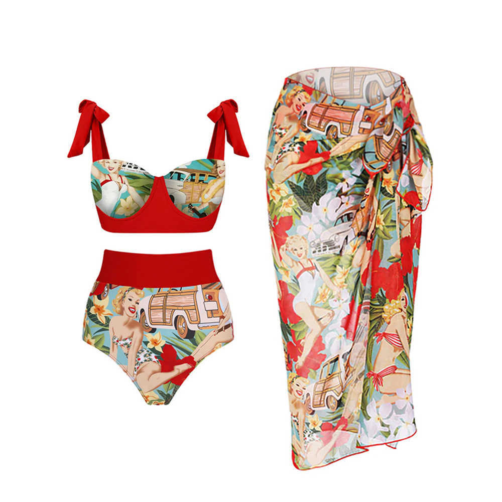 

Swim Wear Red Fashion Tankini Colorblock Print Swimsuit Set Swimwear Girls Triangle Micro Bikinis 2022 Luxury Shorts Bourkini Patchwork T221208