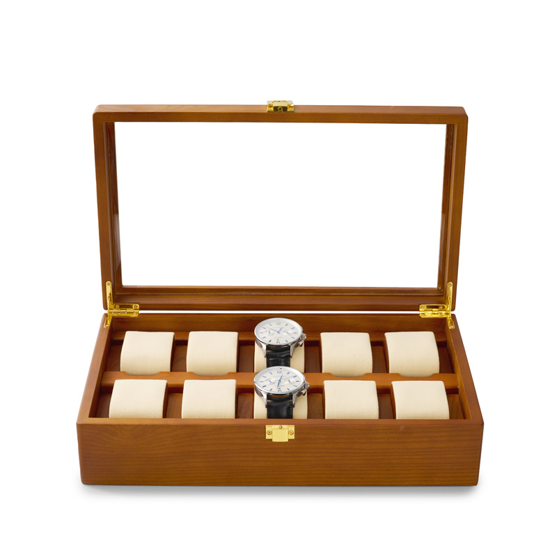 

Jewelry Boxes Oirlv 10 Grids Solid Wood Watch Organizer Box with Microfiber Travel Storage Case Display for Man and Women 221208