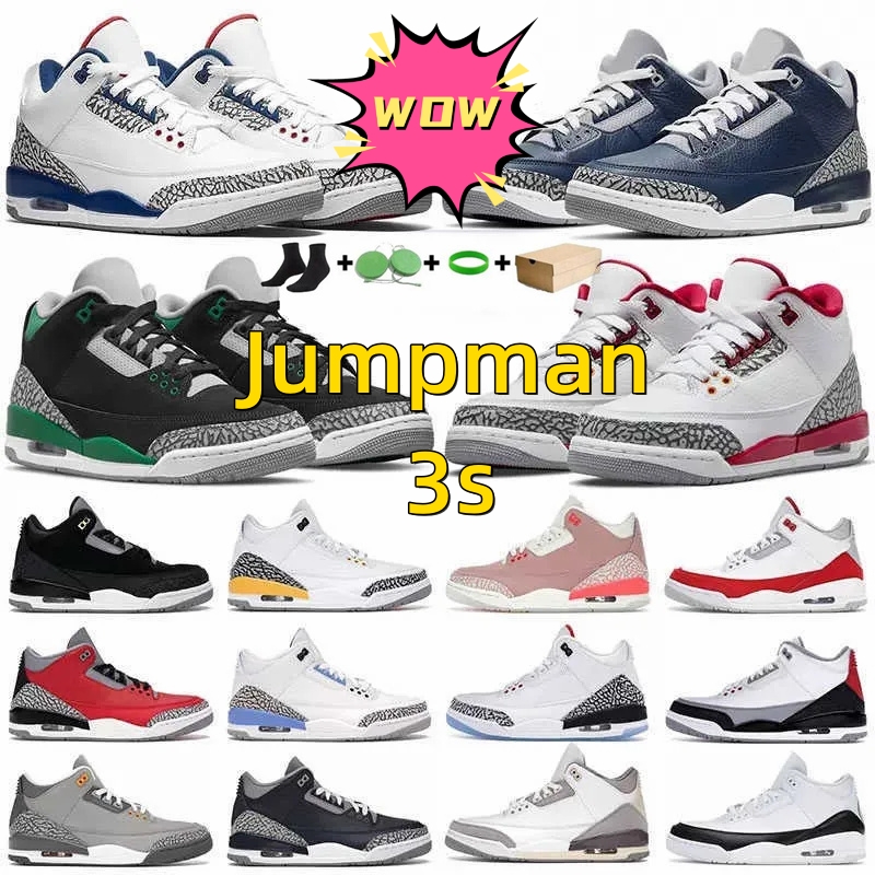 

Air Jordens 3 3s III Basketball Shoes Red Cool Grey University Racer Blue Fragment Court Purple Black Cement Pure White Oreo Pine Green Men Sneakers Jordens with box, 14