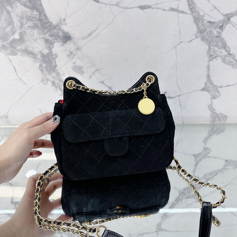

Womens Classic Mini Nubuck Rubbed Croissant Hobo Bags Quilted Black Purse With Coin Badge Charm Pouch Gold Metal Hardware Matelasse Chian Crossbody Handbags 21CM, Box