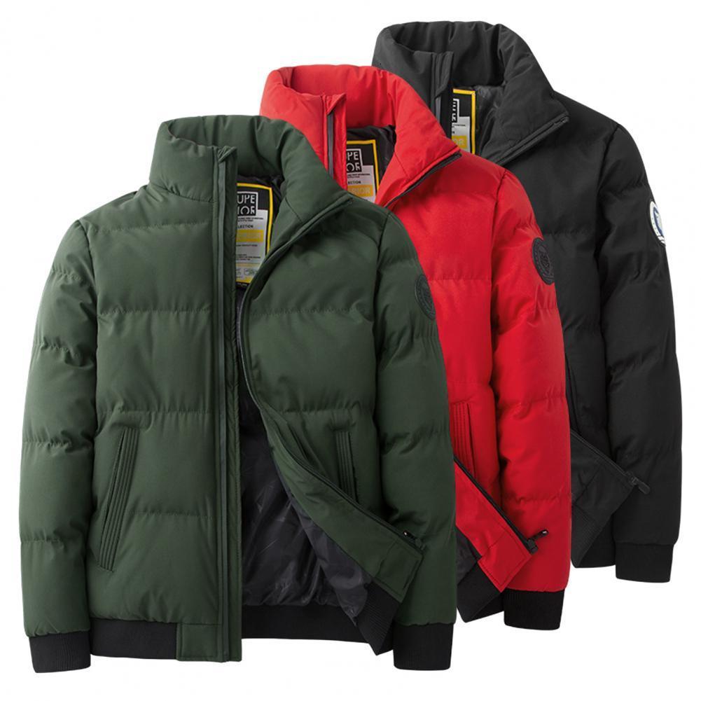 

Men s Down Parkas Chic Men Cotton Coat Solid Color Thermal Elastic Cuff Winter Thick for Work 221208, Red