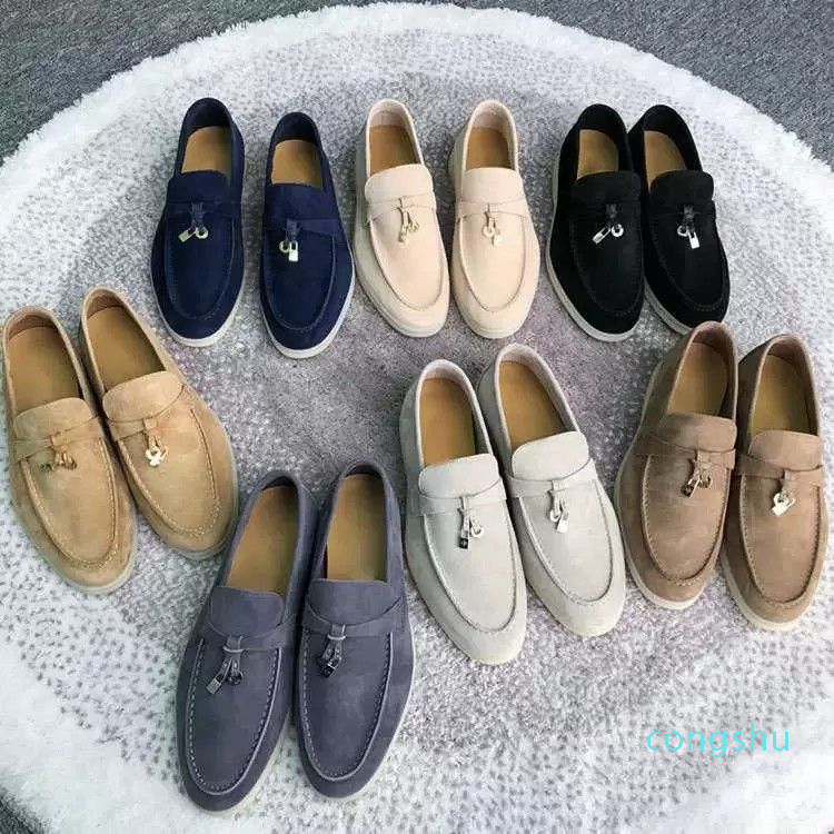 Chaussures habillées pour femmes loro piana Mocassins en cachemire de qualité supérieure Designers Boucle classique bouts ronds Talon plat Confor