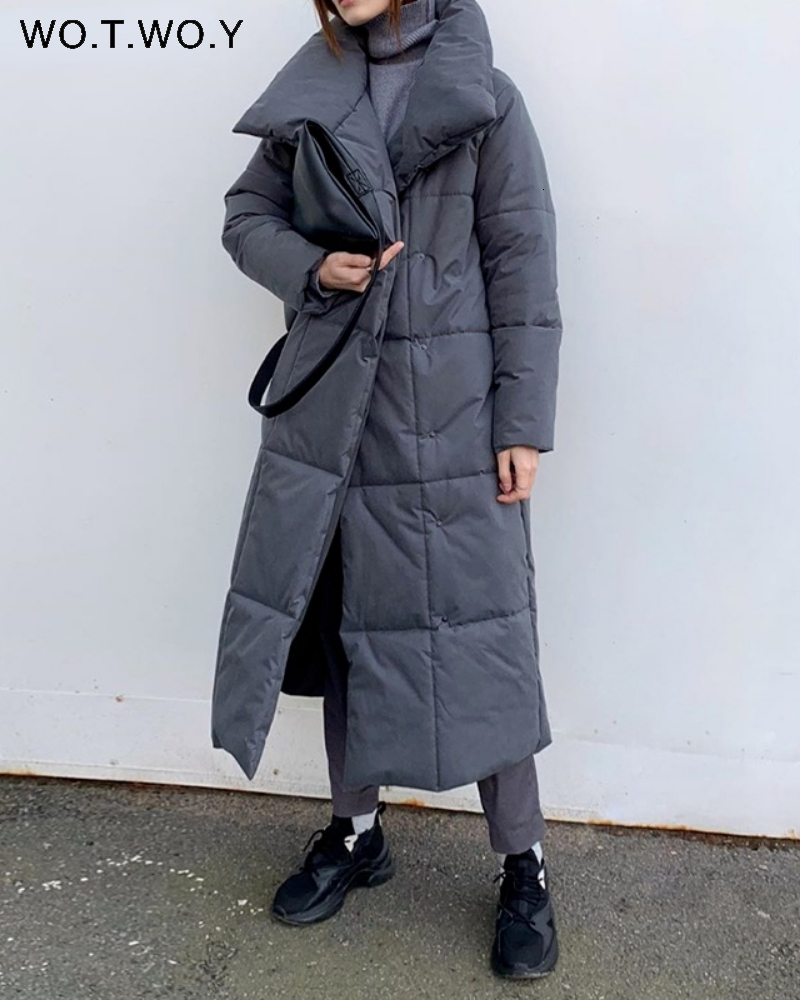 

Women s Down Parkas WOTWOY Winter Thickening X Long Women Wide Waisted Loose Cotton Padded Jackets Female Green Grey Sashes Warm Windbreaker 221208, C20262-green