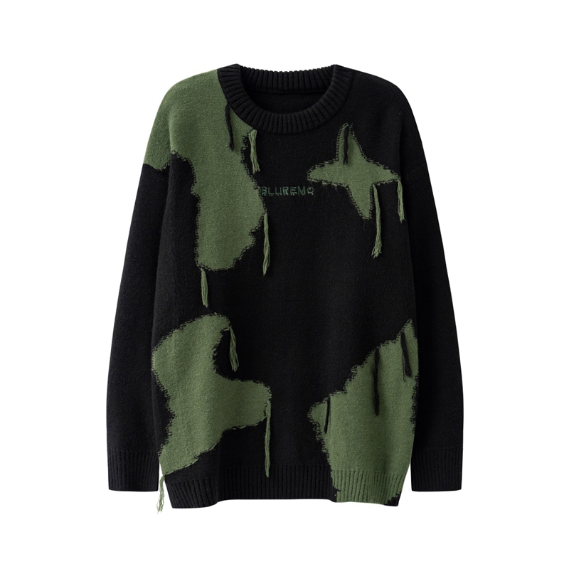 

Tassel Knitted Patchwork Woolen Sweaters Men's Vintage Pullover Winter Clothes