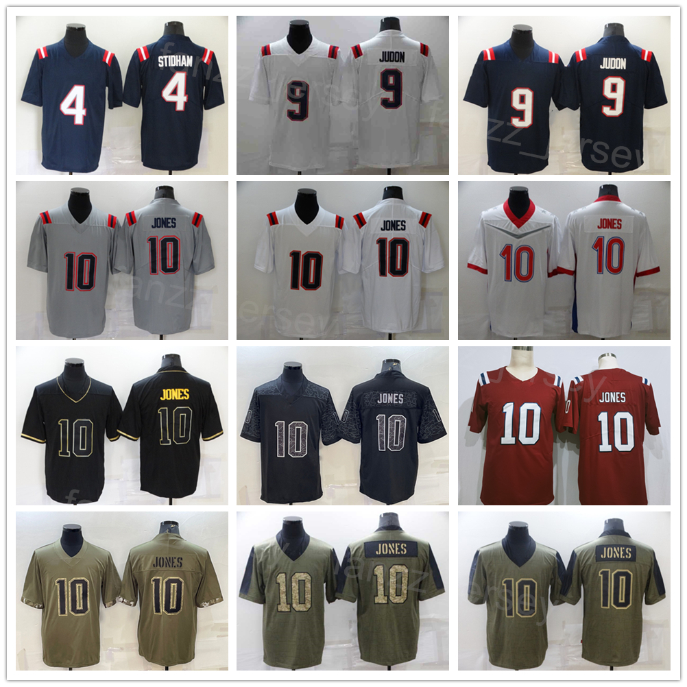 

Men Football 10 Mac Jones Jersey 4 Jarrett Stidham 9 Matthew Judon Olive Salute To Service Army Green Color Rush Smoke All Stitched Team Navy Blue Red White Grey Color