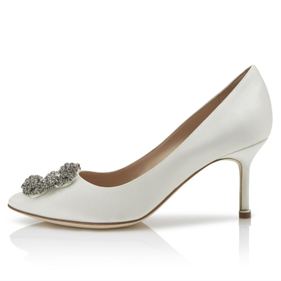 

Fashion Sandals Women Pumps HANGISI 70 mm White Black Satin Jewel Buckle Pump Embellished Italy Refined Pointed Toe Design Wedding Party High Heels Sandal Box EU 35-43, #1