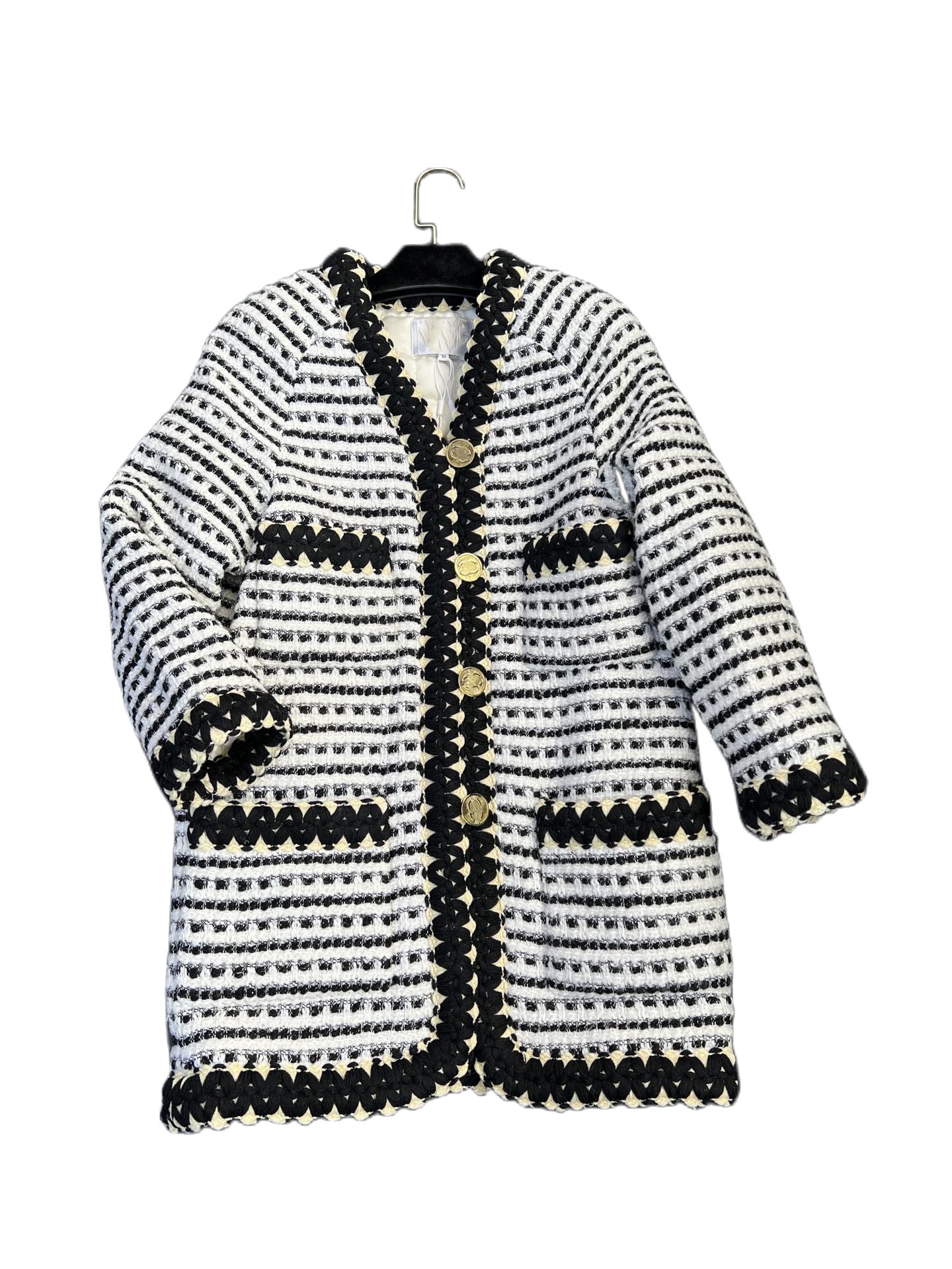 

Women's Outerwear & CoatsThe fashionable black and white bathrobe element of woolen fabric is slightly exquisite, Customize