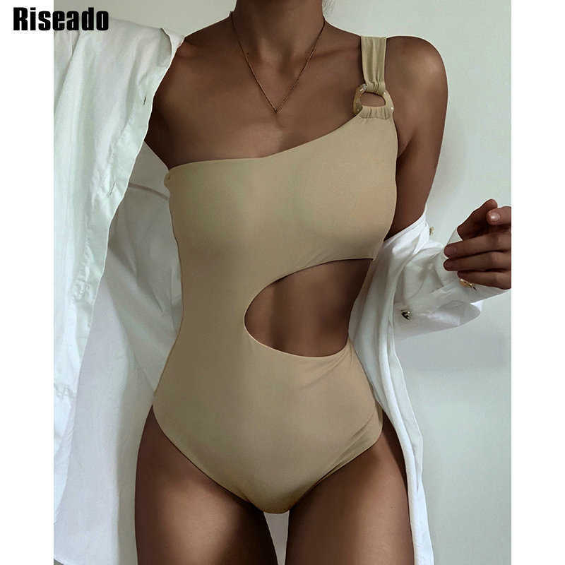 

Swim Wear Riseado Sexy One Shoulder Swimsuit One Piece Woman Cut Out Swimwear 2022 Ring Linked Monokini Solid Bathing Suit Women Beachwear T221208