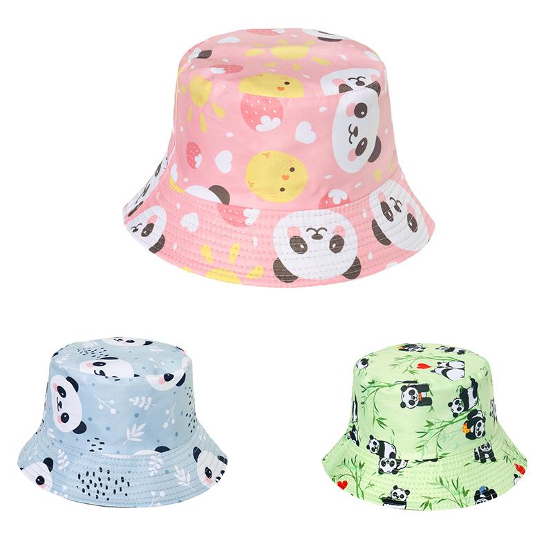 

Berets Parent Kid Fall Season Winter Colorful Panda Bucket Hat Beach Fisherman Hats Reversible Double Side Wear Bamboo Pringting Cap, Green