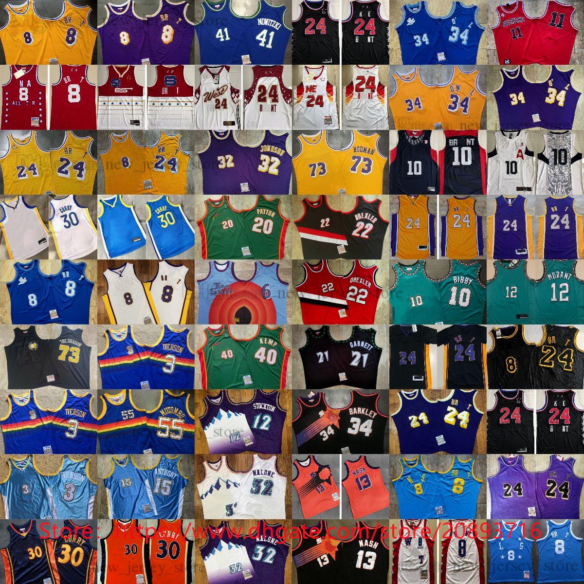 Basketball Jerseys Mitchell and Ness Authentic Stitched West Basketball Jerseys Tune Squad James Morant Curry Iverson Nash Bibby Malone Stoc