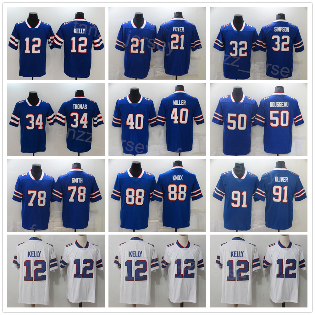 

Men Football 34 Thurman Thomas Jerseys 50 Gregory Rousseau 40 Von Miller 12 Jim Kelly 21 Poyer 32 O J Simpson 88 Dawson Knox 91 Ed Oliver 78 Bruce Smith Blue Red White Team