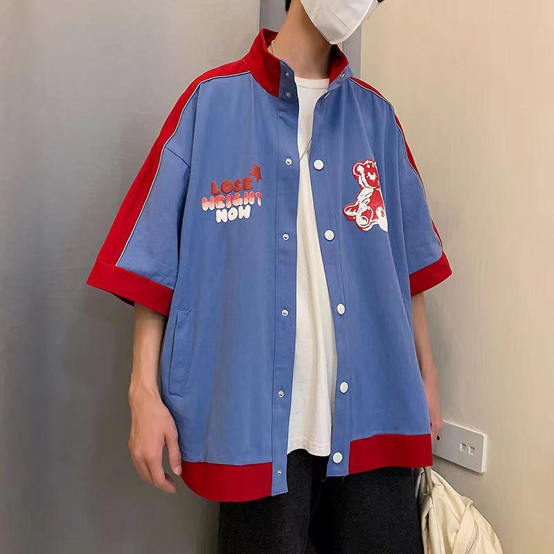 

Women' Blouses & Shirts Baseball Uniform Bear Print Patchwork Button Shirt Youngster Loose Casual Hip Hop High Street Summer Plus Size Kore, Solid white tshirt