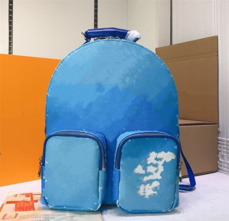 

Multipocket Backpacks Knapsack bookbags Luxurys Designer bags Genuine Leather Taurillon Illusion Monograms Men Womens bookBag Back pack Luxurys backpack M45441, Blue