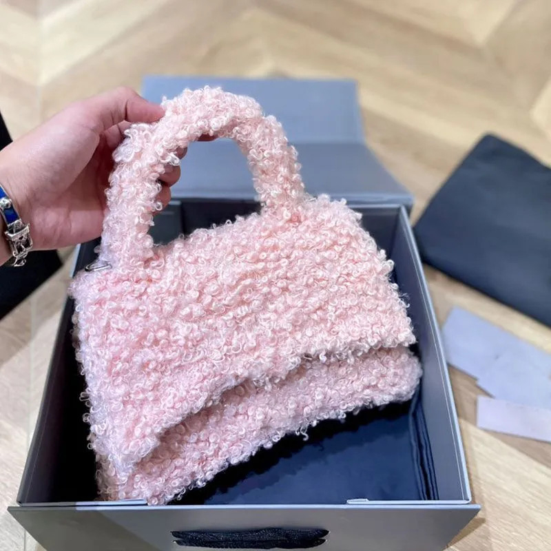 

Lamb Wool Hourglass Designers Bag Mens Woman Crossbody Shoulder Bags Hardware B Hasp Handbags Purses Folding Balencaigaity, Pink