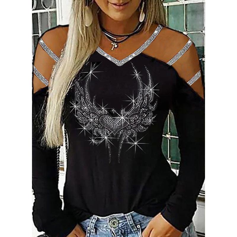 

Women' Blouses & Shirts Women Tees Female 2022 Big Large Off Shoulder Spring Autumn Full Long Sleeve Casual Tops Femme Hole Ladies T Plus, Beige