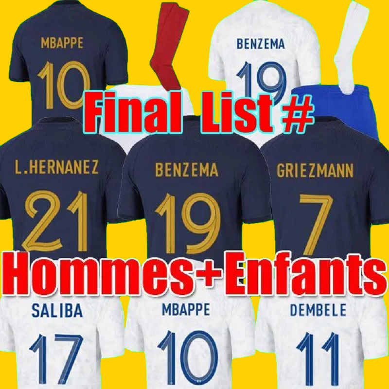 

Maillots de football 2023 Soccer Jerseys FRENCH BENZEMA Football Shirts MBAPPE GRIEZMANN POGBA KANTE maillot foot kit Shirt hommes, 2022 home kids