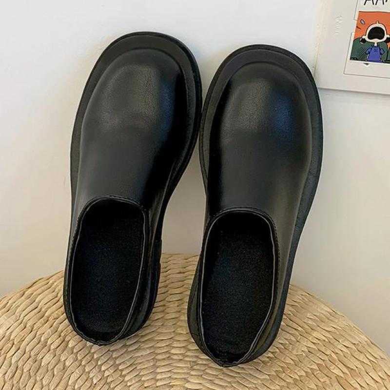 

Slippers Women Slippers 2021 Summer Fashion Closed Toe Leather Shoes Loafers High Platform Black Heels Mules Ytmtloy Wedges Indoor T221209, Beige