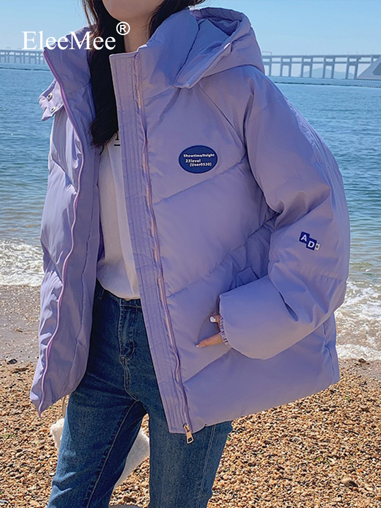 

Women  Down Parkas EleeMee 2023 Winter Jacket For Women Hooded Loose Female Ins Fashion Warm Coat Street Stylish Lady Outwear Size  L 221208, Purple