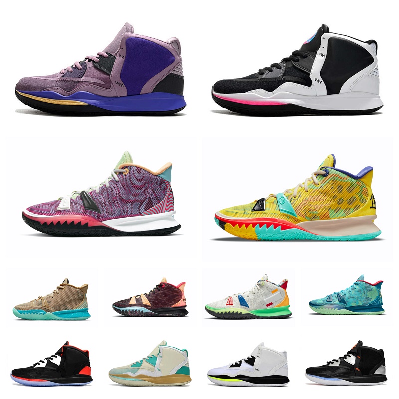 

Retro Kyrie 5 7 Basketball Shoes Kyries 8 Infinity Regal Purple Gold One World 1 People Chip Light Bone Sponge Sandy Creator Hendrix Horus Daybreak Squidward Sneakers, Box
