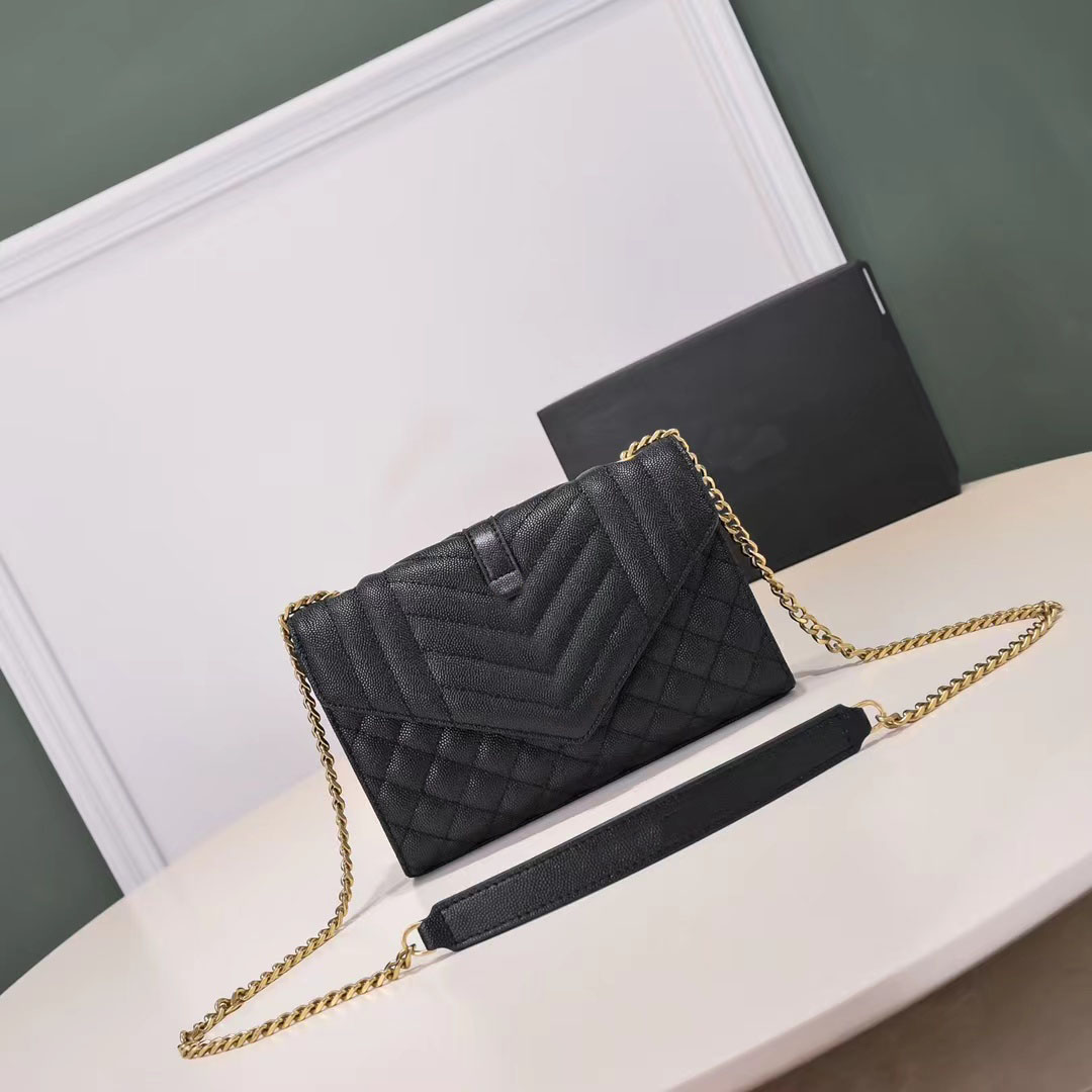

Woman ENVELOPE Handbags Designer Shoulder Bags caviar style Genuine Leather flap Crossbody Bag with box, Gold hardware