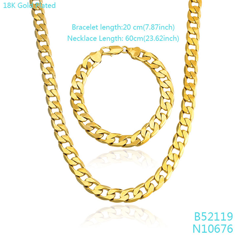 

18K Solid Gold GF Mens X LARGE Bracelet Necklace Chain Set HEAVY 24inch 10MM, Golden