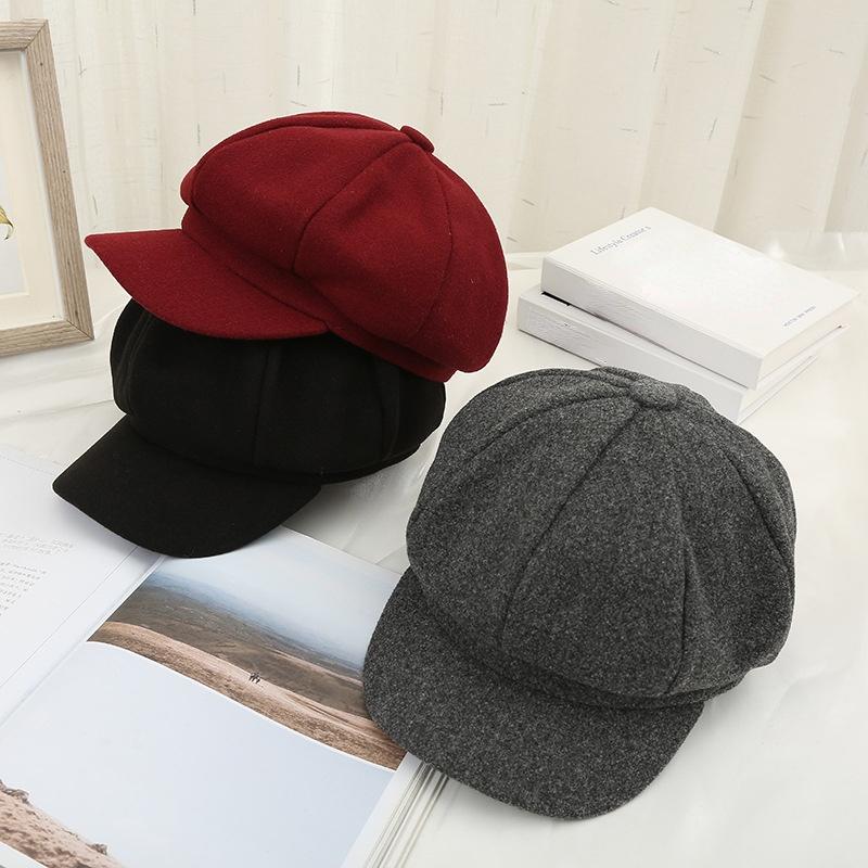 

Berets Autumn Winter Octagonal Hat For Women Solid Color Fashion Casual Beret Caps Men Art Painter Ladies Sun Protection Sboy Hats, Black