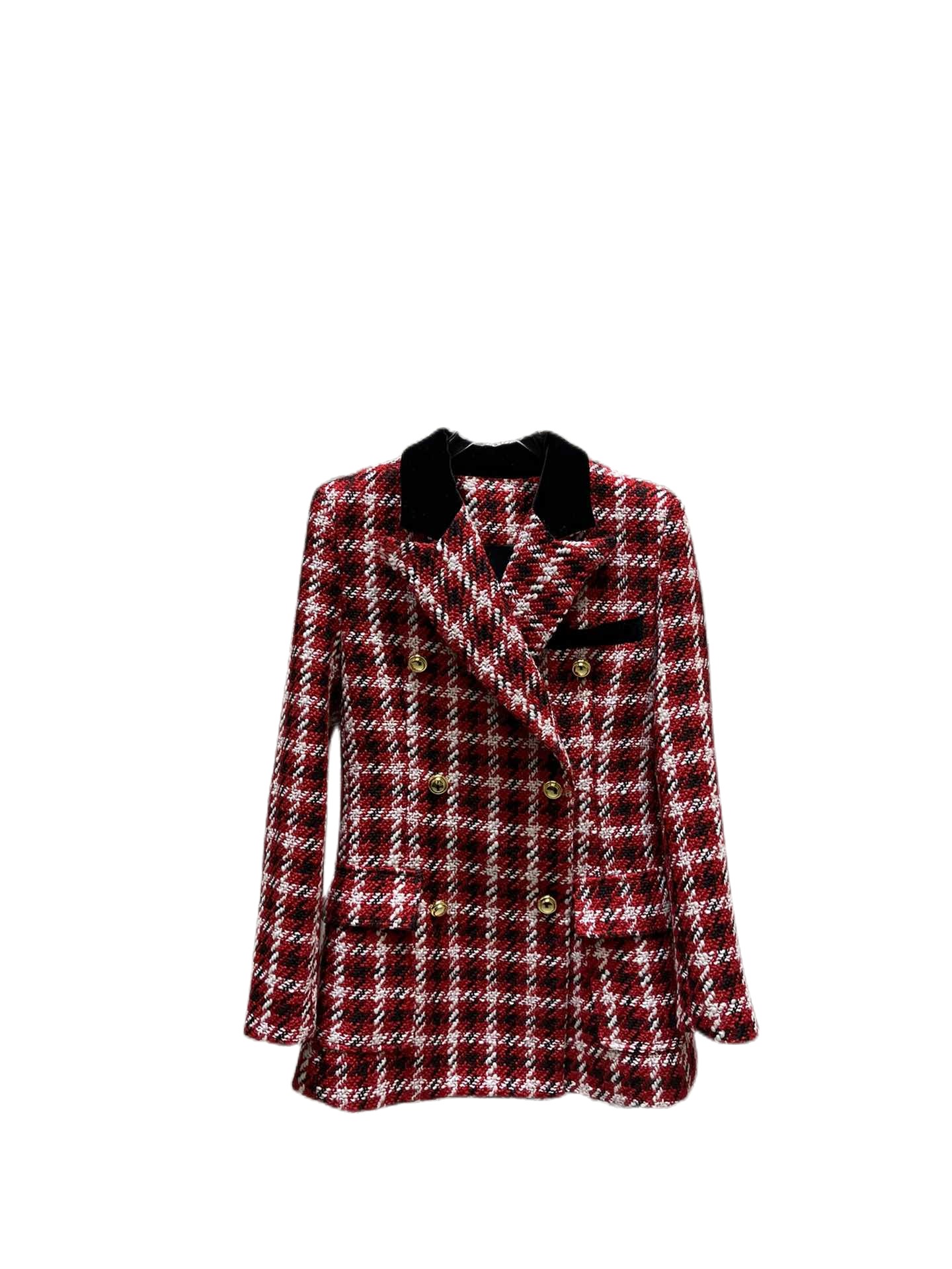 

Women' Outerwear & CoatsAutumn and Winter New Temperament Slim Plaid Coat, Red