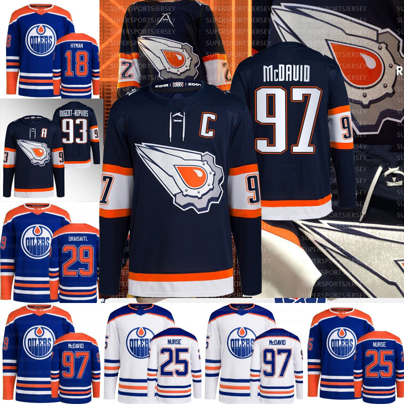 

Oilers 2022-23 Reverse Retro Jersey Edmonton 29 Leon Draisaitl 2.0 Royal Blue Connor McDavid Zach Hyman Ryan Nugent-Hopkins Evan Bouchard Kailer Kailer Yamamoto, White