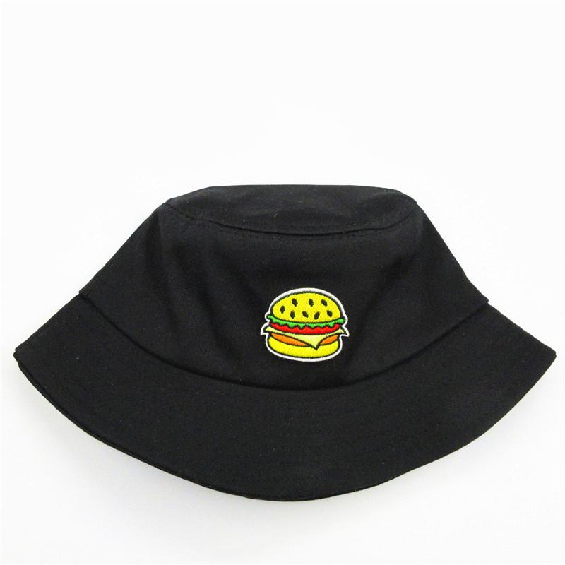 

Berets 2022 Hamburger Embroidery Cotton Bucket Hat Fisherman Outdoor Travel Sun Cap Hats For Men And Women 222, White