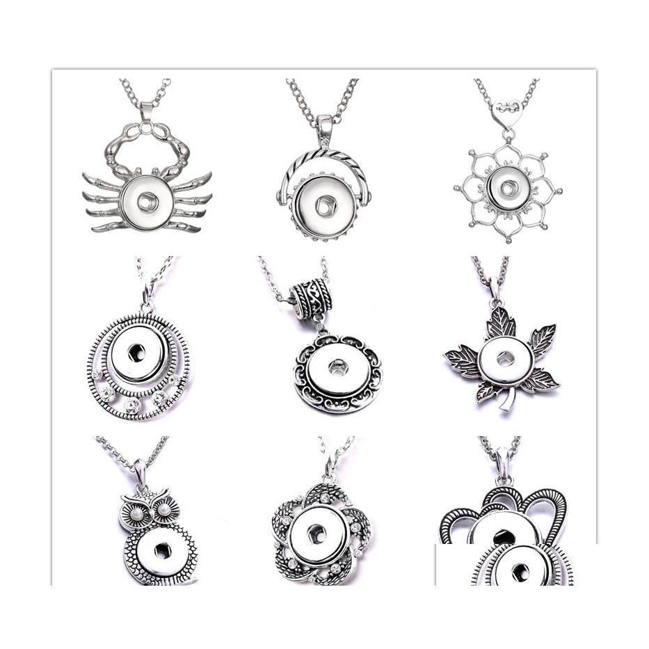 

Pendant Necklaces Retro Heart Leaf Owl Snap Button Necklace 18Mm Ginger Snaps Buttons Charms For Women Jewelry Drop Delivery Pendants Dhw3V