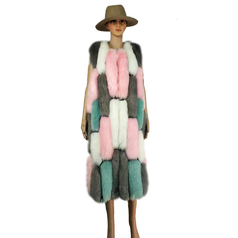 

Women  Leather Faux Fur Vest Women Multicolor Imitation Waistcoat Whole Sleeveless Long Coat 221208, Multi