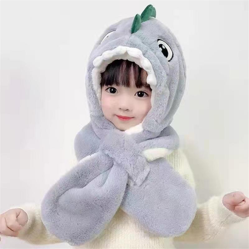 

Berets Cute Dinosaur Ear Hat Scarf Set Winter Kids Children Warm Caps Casual Plush Hats Faux Fur Fleece Windproof Neck Girl Boys, Green
