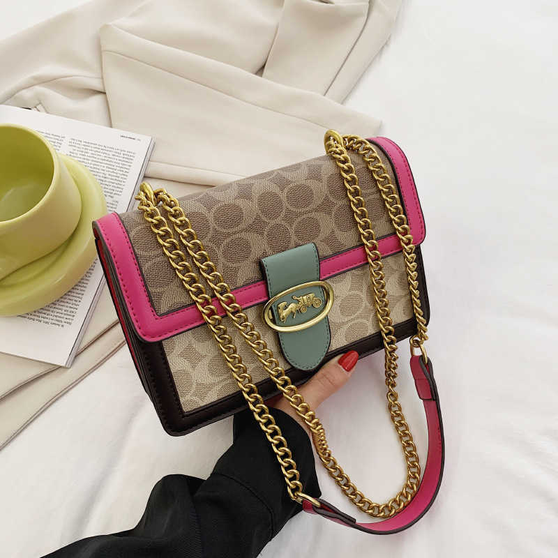 2023 Trendy Brand Fashion a Woman's Bag Texture Small Women's New Temperament Chain One Shoulder Contrast Color Msenger Square