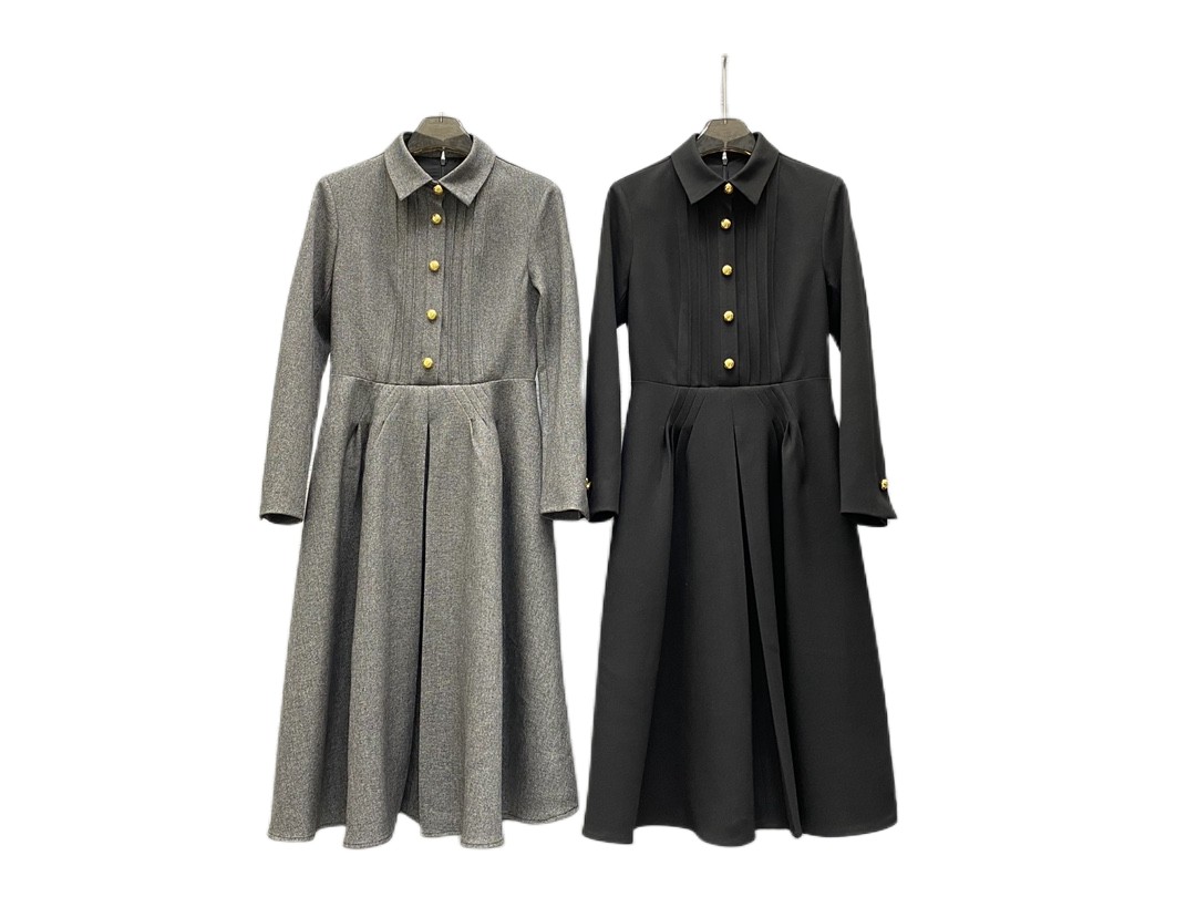 

Autumn and winter new style mid sleeve waistband tie mid length dress, Black