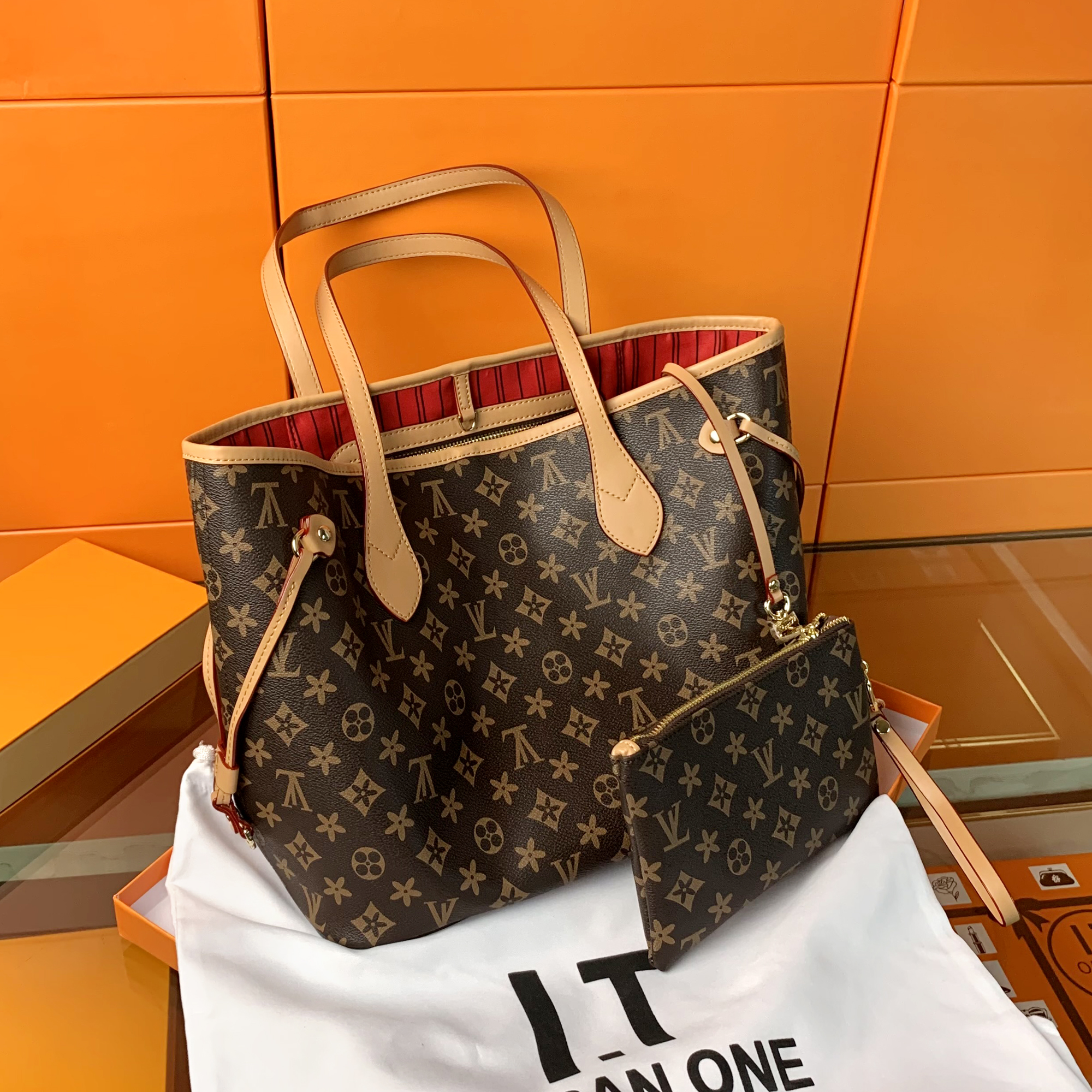 

Women totes bag shopping bag GM MM PM 3 size 2pcs/set with wallet Mini Genuine Leather Medium fashion Handbags Large composite lady purse louise vutton viuton Bags, White grid white interior