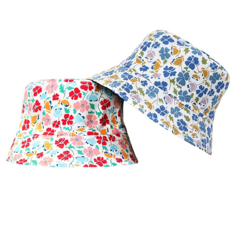 

Berets Outdoor Sunscreen Cream Printed Small Floral Cotton Double-sided Fisherman Hat, Blue
