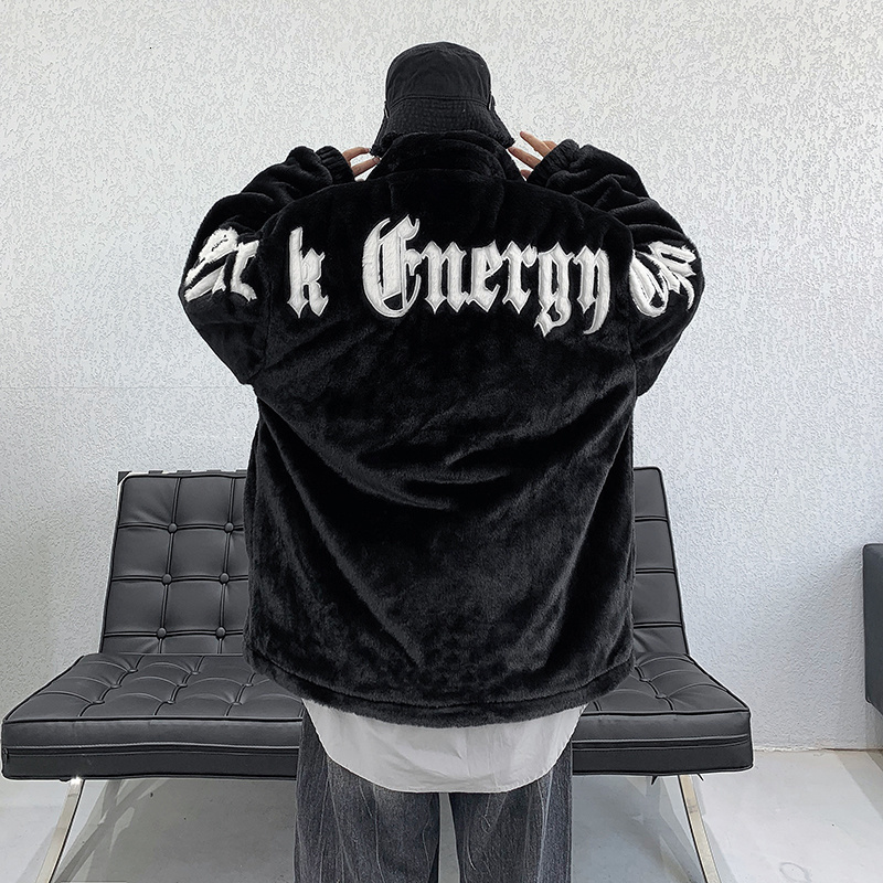 

Men's Down Parkas Hybskr Embroidery Fake Fur Black Cotton Padded Winter Coats Harajuku Gothic Loose Fashion Brand Male Parkas 221208