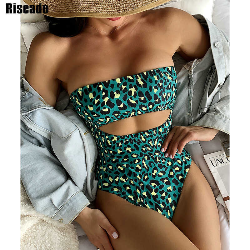 

Swim Wear Riseado Leopard One Piece Swimsuits Bandeau Swimwear Women 2022 Cut Out Bathing Suits High Cut Monokini Swimming Suit For Women T221208