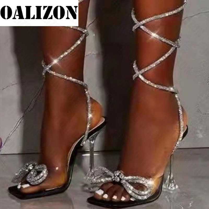 

Sandals Summer 2022 New Strappy Thigh High Sandals Sexy Over The Knee High Heels Women Shoes Fashion Crystal Bow Party Pumps Lady Slides T221209, Black